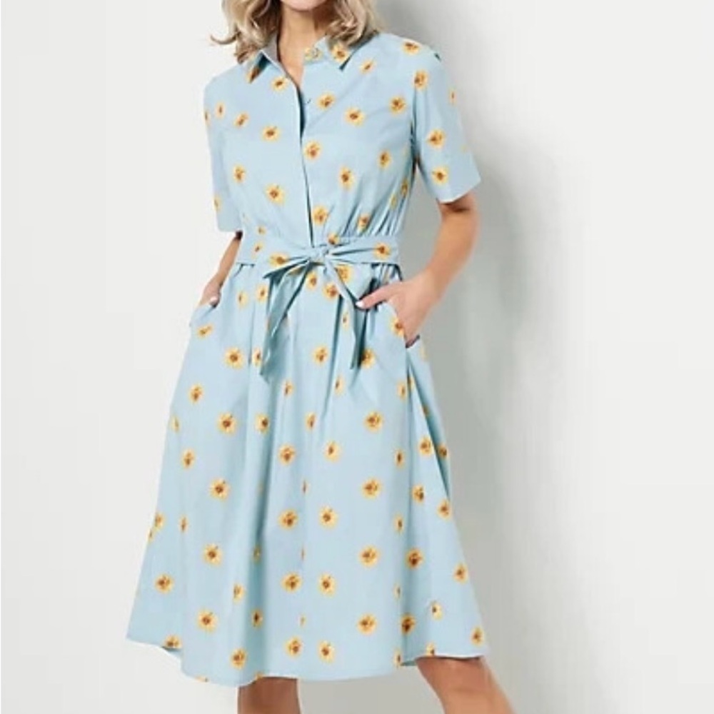 Jason Wu Light Blue daisy Floral Midi collared Dress sz XL great condition